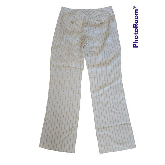 Ann Taylor Women's White Vertical Striped Linen-Blend Straight Leg Pants Size 6 - Picture 3 of 10